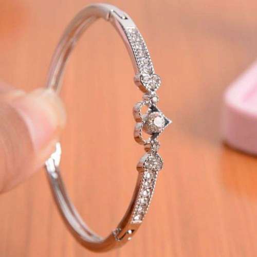 Women Love Heart Alloy Crystal Bangle Silver Plated Bracelet Jewelry Gift Charm Best Deals & Coupons in America